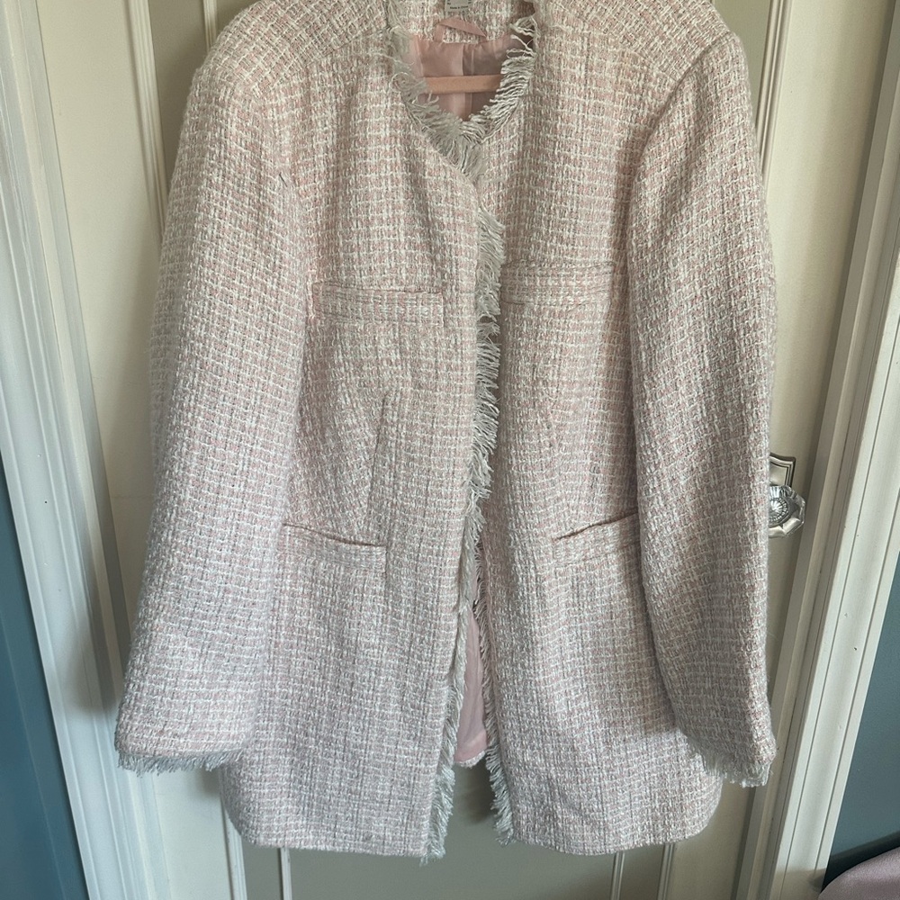 VENUS Light Pink Tweed Blazer with Fringe